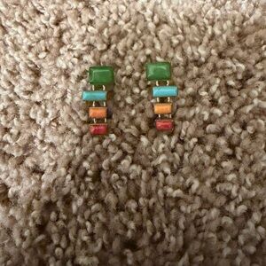 Colorblock Rectangular Tile Drop Earrings - Multicolor